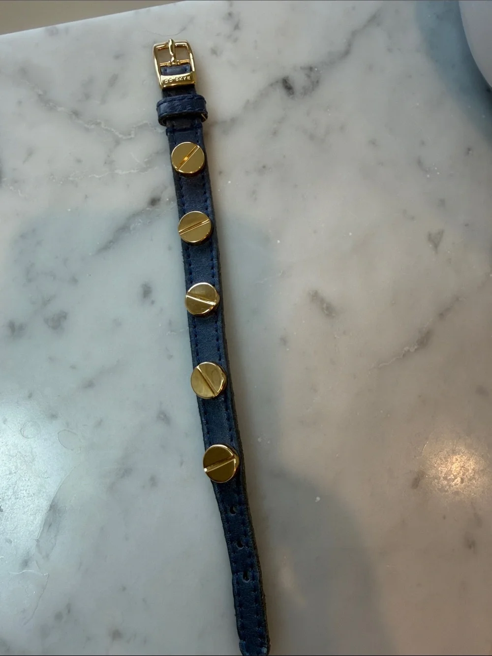 CC Skye Navy Leather Bracelet with Gold Screw-Accents